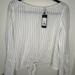 Black and white striped cropped blouse